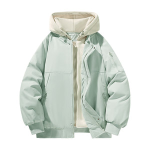 
Mattyou fake two-piece hooded cotton-padded jacket for men in winter thickened overalls and cotton-padded clothes for couples short pilot cotton-padded jackets