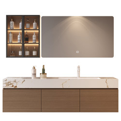 Log wood wind stone slab seamless ceramic integrated basin bathroom cabinet