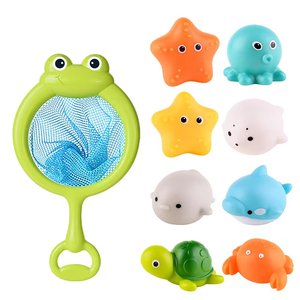 Children's baby bath toy, turtle starfish water spraying net fish shark animal pinching music, floating drama water bathroom