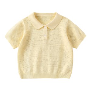 
Girls' spring and summer sweaters, children's style POLO shirts, hollow tops, boys' sweaters, thin short-sleeved T-shirts