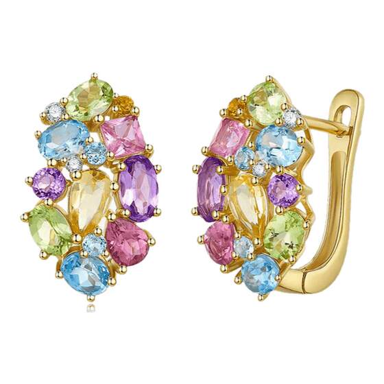 
Youke and Caifanhua natural colored treasure earrings 18K gold gemstone rainbow tourmaline earrings ear buckle jewelry for women