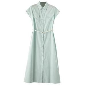 Late white 2026 summer simple lapel cotton orderly shirt dress skin-friendly and comfortable lace-up dress comes with belt
