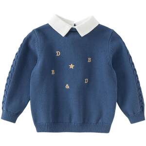 
David Bella children's type A sweater pullover 2026 boys new fake two-piece sweater men's pure cotton spring and autumn