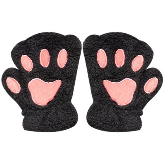 
Cat claw gloves for winter women Korean version half finger men thick plush cute student fashion keyboard bear paw halter neck hand hat