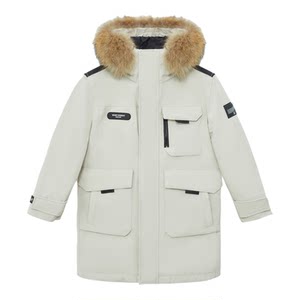 
Flying in the snow 2026 new winter goods for boys and girls mid-length down jacket raccoon fur collar workwear parka handsome and heavy
