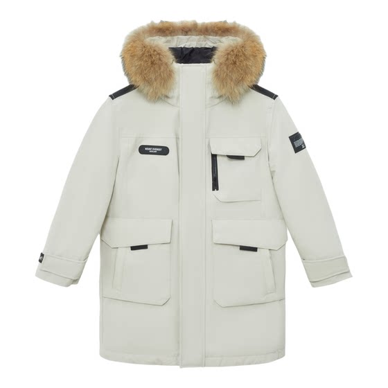 
Flying in the snow 2026 new winter goods for boys and girls mid-length down jacket raccoon fur collar workwear parka handsome and heavy