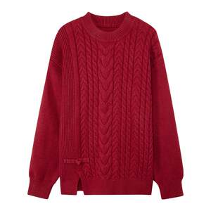 
Zuoxi Children's Clothing Boys Red Sweater Pullover Thickened Twist Knitted Sweater 2025 New Boys and Older Children's New Year's Clothing
