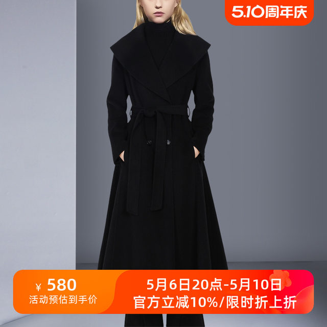 ເສື້ອຢືດຜ້າຂົນສັດ cashmere ແອວກະທັດຮັດ slimming woolen coat ສໍາລັບແມ່ຍິງ, mid-length wide collar woolen coat 2023 autumn and winter new style