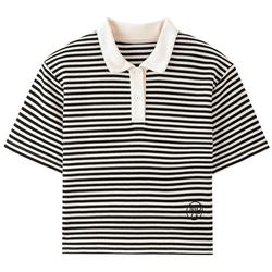 Mb Mindbridge Baijiahao 2023 Summer Women's Striped Contrast Color Polo Shirt Loose Slim Short Sleeve Top