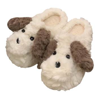Thin strips of cute dog non-slip warm cotton slippers for women
