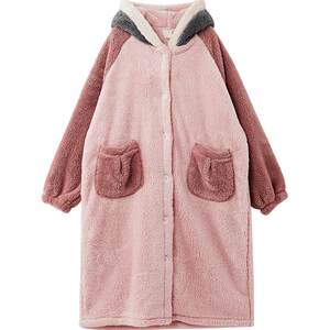 Fruit shell sleeping robe female winter long pajamas female autumn and winter coral velvet pajamas women's bed robe winter female home service winter D
