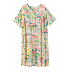 Cotton silk nightgown for women in summer thin cotton pajamas cool butterfly style new Chinese style can be worn outside with cotton home skirt

