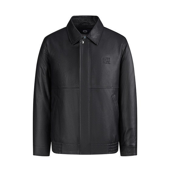 
Navigare Italian small sailing ship retro lapel leather jacket men's spring new black cowhide jacket