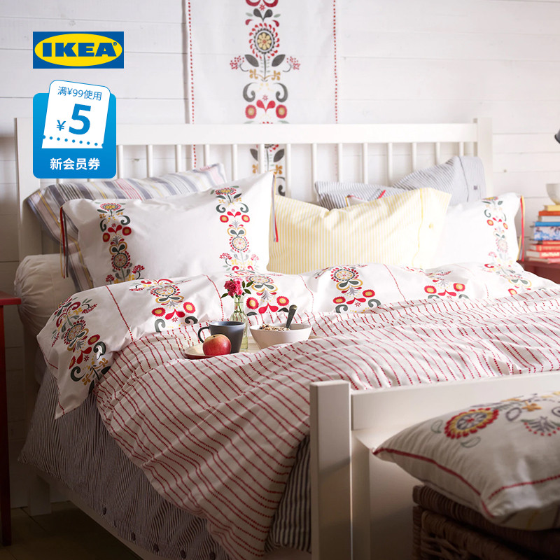 IKEA 宜家 AKERKULLA阿库拉被套枕套花纯棉床上用品宿舍加厚卧室