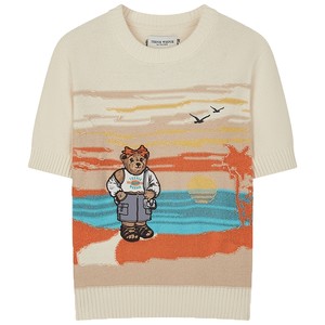 
TeenieWeenie Bear Women's Vacation Style Short Sleeve Knitted Sweater Loose Sweater Fashionable Top