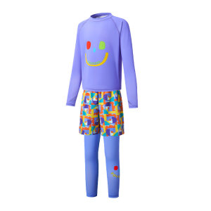 
KK tree fluorescent color conspicuous children's swimsuit boys and girls long-sleeved trousers split mid-sized children's baby beach swimming
