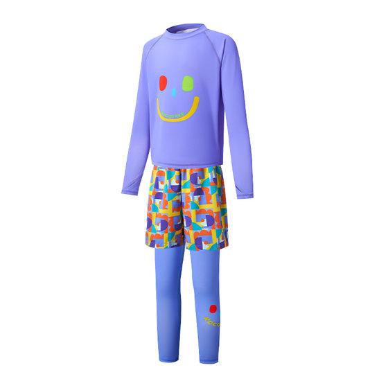 
KK tree fluorescent color conspicuous children's swimsuit boys and girls long-sleeved trousers split mid-sized children's baby beach swimming