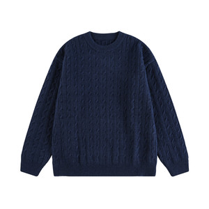 
NEVERNEED solid color twist round neck pullover sweater for men in autumn American retro lazy style bottoming sweater