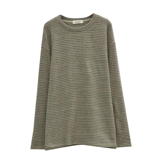 
Nuochu Sea Salt Oreo ~ Maternity knitted striped long-sleeved T-shirt autumn and winter loose and versatile tops and bottoming shirts