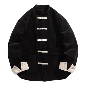 
Chinese-style cotton-padded clothing, retro stand-collar Tang suit, contrasting color plate-buttoned cotton-padded clothing, Chinese-style purple Donglai jacket, couple's top, winter