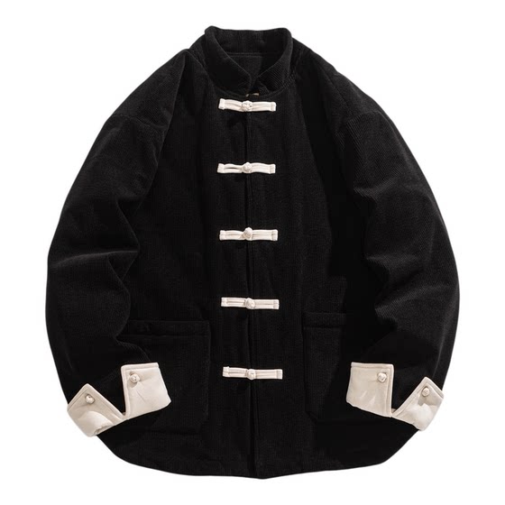 
Chinese-style cotton-padded clothing, retro stand-collar Tang suit, contrasting color plate-buttoned cotton-padded clothing, Chinese-style purple Donglai jacket, couple's top, winter