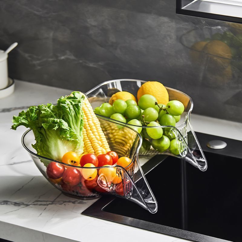 洗菜盆沥水篮厨房新款多功能洗水果滤沥水盆透明灰碗焯水淘米神器