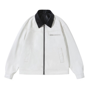 
Off-white short lapel leather jacket for boys 2026 new autumn loose and versatile casual tops and leather jackets