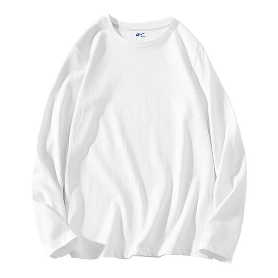 
Pull back pure cotton bottoming shirt for men in spring and autumn, high quality, heavyweight, stiff, round neck, right shoulder, white long-sleeved T-shirt Y