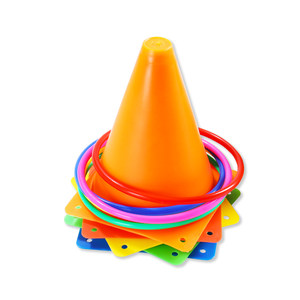 Sign the barrel cover circle toys, children's kindergarten feel training obstacles, cone -shaped ice cream tube throwing rings