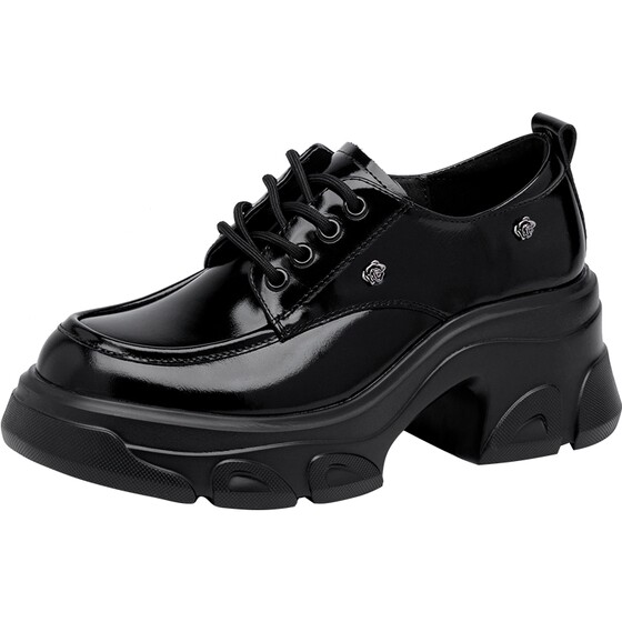 
Sachi Women's Shoes Thick Soled Loafers Women's 2026 Spring New Round Toe Retro British Style Black Small Leather Shoes