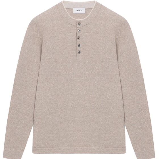 
ERDOS Men's Light Cashmere Sweater Spring and Summer Linen Blended Round Neck Henley Shirt Business Casual