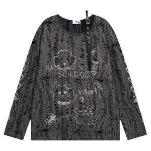 
From Mars Friendly Animals Fun Print Niche Sexy Off-Shoulder Thin Versatile Loose Long Sleeve T-Shirt