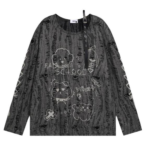 
From Mars Friendly Animals Fun Print Niche Sexy Off-Shoulder Thin Versatile Loose Long Sleeve T-Shirt