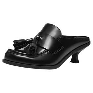 
ASH Summer CAROL Genuine Leather Baotou Fashion Sandals Women's Thin Heel Half Drag Tassel High Heel Mule Shoes Trendy