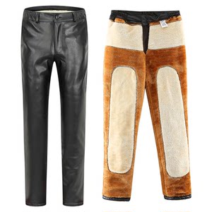 Leather pants men's winter plus velvet thickened waterproof windproof riding warm motorcycle driver loose work men's cotton pants