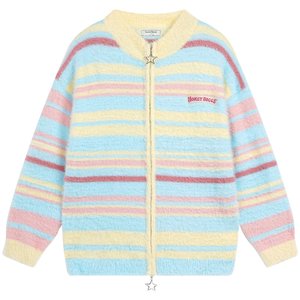 
Billionaire BUFU milk sweet striped zipper cardigan sweater men and women national trend brand imitation mink knit sweater jacket