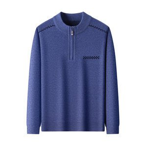 
Hengyuanxiang Wool Sweater Men's 2025 Winter Half-High Zipper Collar Knitted Sweater Middle-aged Thickened Cashmere Bottoming Sweater