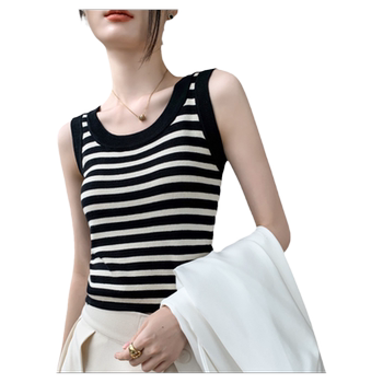 Gobeshang black and white striped sleeveless knitted camisole