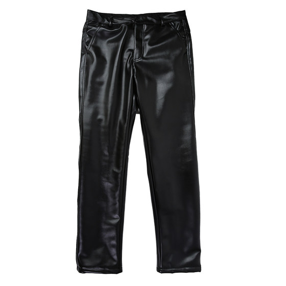 Spring and autumn men's middle -aged men's leisure high waist high waist autumn and winter straight, velvet large, windproof, humidity, wear -resistant stain leather pants