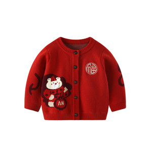 Baby sweater sweater winter clothing baby red festive New Year's greetings boy's winter velvet girl's coat