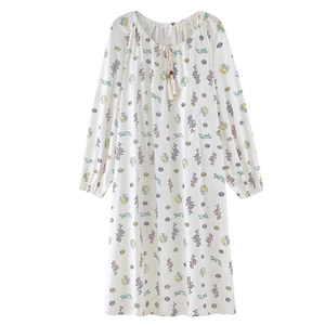
Fenton women's nightgown spring and autumn cotton cartoon long-sleeved nightgown dress cute casual large size can be worn outside home clothes