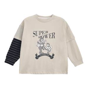 
Boys T-shirt, pure cotton long-sleeved fake two-piece 2025 new children's base splicing tops, small and medium-sized children's baby autumn suit