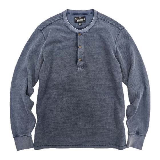 
Silibu American retro waffle Henry neck long-sleeved T-shirt men's Ami Kaji old inner base shirt