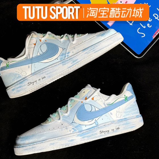 球鞋定制NIKE/耐克Court Vision1星空之眼抽象艺术涂鸦男女低板鞋