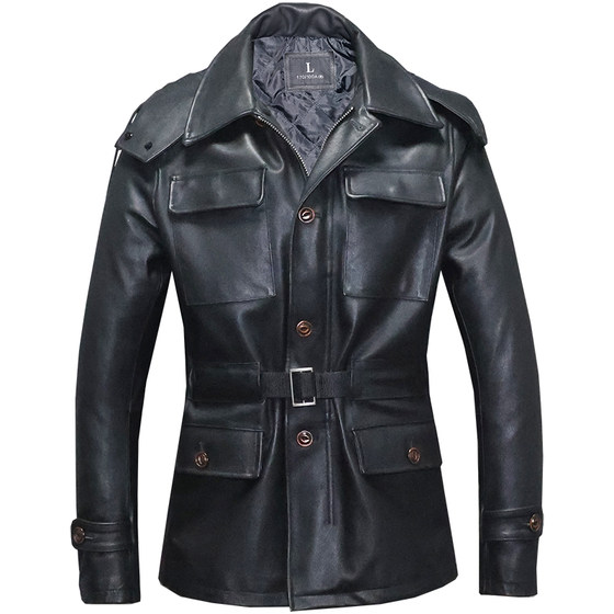 No water dyeing small tire leather leather leather coat men's body removed and unloaded multi -pocket hunting clothing lapel jacket coat
