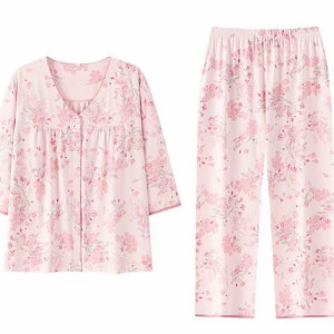 
2026 new style cardigan with chest pad, cloud cotton pajamas for women, mid-sleeve summer outer wear, casual loose home clothes
