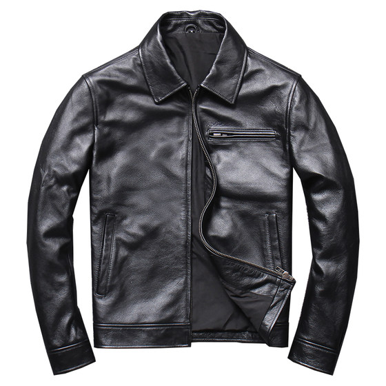 
50 pieces on clearance, casual genuine leather jackets for men with lapels, first-layer cowhide jackets for middle-aged and elderly people, winter jackets, short motorcycle jackets