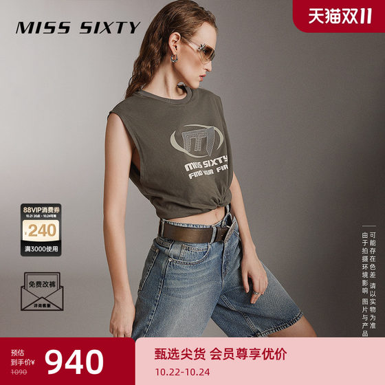 Miss Sixty2024秋季新款牛仔短裤女复古五分阔腿裤