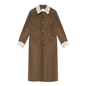 
Eryang Design [Hua Li] Detachable lace suede workwear windbreaker for women winter high-end retro mid-length coat