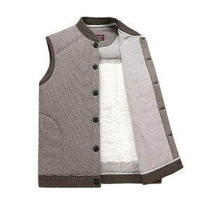 
Mengcao winter new style middle-aged and elderly men's camel velvet thickened cotton vest stand collar warm vest neck protection large size elderly